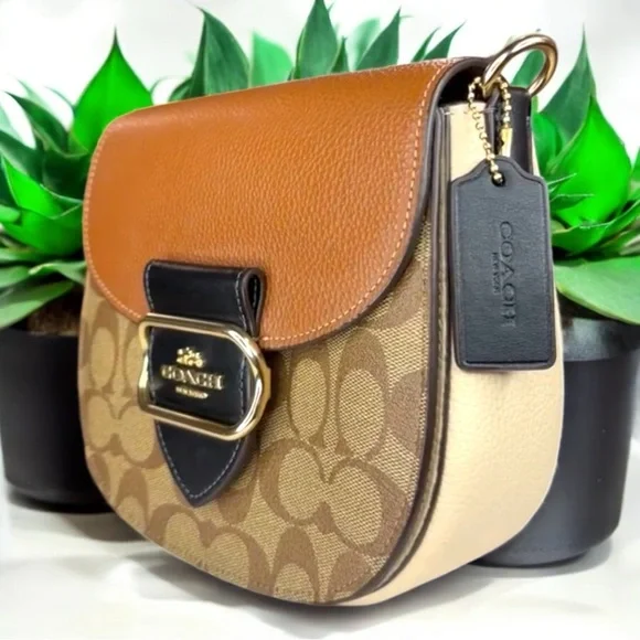 Coach Brown and Tan Crossbody Bag with Signature Monogram